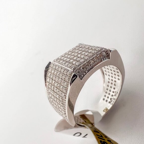 925 Sterling Sliver Moissanite Square Ring, 2.00ctw VVS Stones Hip Hop Jewelry B - Picture 4 of 7